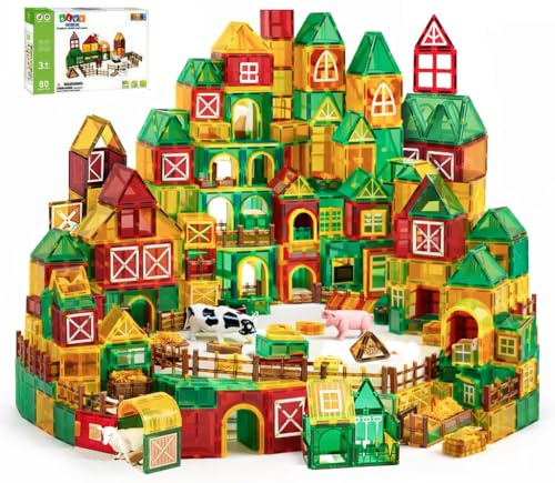 Olvy Blocs Magnétiques Montessori Jouet - 80 Tuiles Magnétiques Enfants - Jouet de Construction Magnétique Dès 3 Ans - Smart Playground Blocs Magnétiques, Set Magnétique Enfants (Ferme)