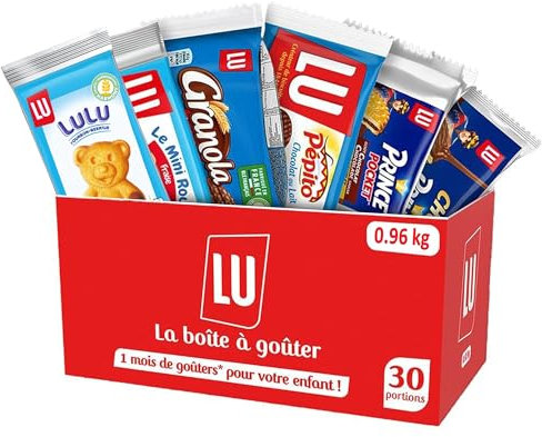 LU - La Boîte à Goûter - 1 Mois de Goûters* Enfant - 30 Biscuits et Gâteaux Individuels - Prince, Prince Enrobé, Pépito, Granola, Mini Roulé, Ourson Chocolat - Récréations Sorties Vacances - 1,03 kg