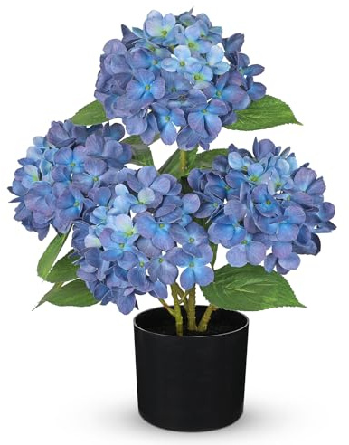 Hollyone Hortensias artificiales de 19 pulgadas en maceta negra, hortensias falsas grandes de seda roja de 7.5 pulgadas, flores decorativas en maceta para decoración del hogar, sala de estar, mesa
