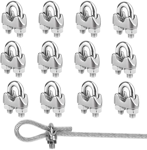 12 Pcs Small Wire Rope Clips M3 Cable Clamp 3mm,Wire Rope Clip Cable Clamp,Stainless Steel U Bolt Saddle Fastener M3 Rope Grips,U Bolts Wire Rope Clamps,for Steel Cable,Garden Fences,Washing Line