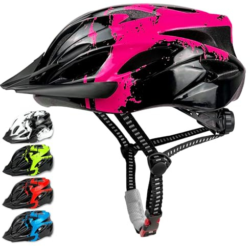 LeapBeast Casco Bicicleta Niño con Visera, Ajustable Cascos Infantiles de 3-13 Años, Protección Casco para Patines Patinete Patinaje Ciclismo Monopatín Scooter Deportes (Rosa Roja, S (50-55cm))