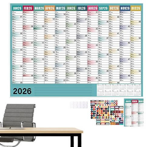 Calendario da parete 2026, grande calendario da parete 2026, planner mensile, poster accademico per dormitorio, ufficio, aula, casa, studenti, insegnanti, appartamento, Natale, Capodanno