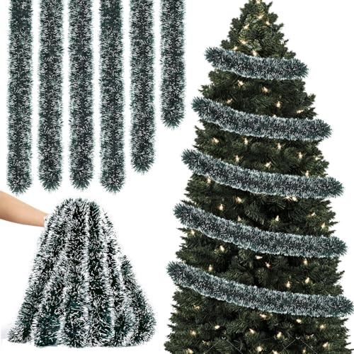 Axingqiwu 10m Guirnalda Arbol de Navidad, Espumillon Navidad Decoración Navideña Interior, Guirnaldas Natal de Abeto Artificial Verde y Dorado Christmas Garland (Verde)