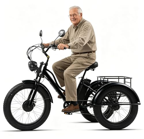 ZhouBSM Triciclo Eléctrico De 24 Pulgadas Y 7 Velocidades para Adultos, con Neumáticos Anchos, Batería De 48 V Y 18 Ah, 3 Modos De Conducción, para Hacer Ejercicio O IR De Compras. Black
