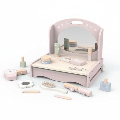 Ronyme Table Coiffeuse Enfant Jouet Maquillage Vanity Cosmétique en Bois Pliable avec Miroir et Rangement Portable pour Jeu Créatif et Motricité Adaptée aux Filles 4 6 Ans Cadeau Chambre Jeu de Rôle