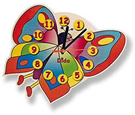 Dida - Farfalla, Orologio da Parete per Bambini con Animali in Legno, Arreda e Rallegra la Cameretta dei Bimbi e ogni Ambiente della Casa, Prodotto Made in Italy