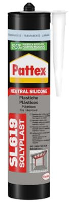 Pattex Sigillante Silicone SL 619, Silicone Neutro per Plastiche, compreso PMMA (NO PE, PP, PTFE), per Incollaggio di Policarbonato, Resistente alla Muffa, Basso Modulo, Cartuccia da 300ml