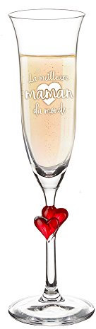 AMAVEL - Flûte à Champagne avec cœur Rouge sur Le Pied et Gravure - La Meilleure Maman du Monde - Verre à Champagne - Coupe de Champagne - Idée Cadeau pour Femmes - Fête des mères - Volume : 175 ML