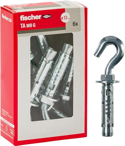 Fischer Tasselli Acciaio TA M8 con gancio, Diametro 12 mm, per Cemento Armato, Calcestruzzo e Murature Piene, 71257