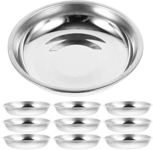 BESTonZON Lot de 10 coupelles à sauce en acier inoxydable - Mini assiettes à snack - Coupelles à sauce - Pour soja - 8 cm