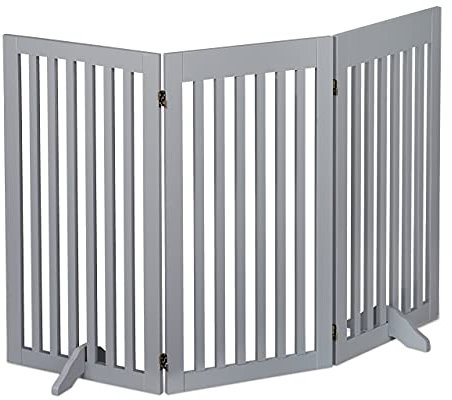 Relaxdays Absperrgitter, freistehendes Schutzgitter, HxB: 92 x 154 cm, mit Füßen, Hunde, klappbar, Türgitter, grau