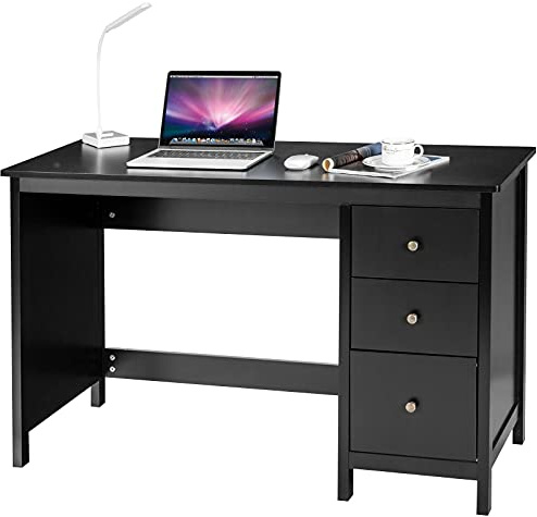 GIANTEX Scrivania per Computer, Tavolo da Ufficio, Scrivania con 3 Cassetti Scorrevoli, Superficie Impermeabile, Stile Moderno, Nero 120x50x75cm