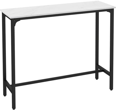 COSTWAY Rectangular Bar Table, 120cm Counter Breakfast Dining High Tables with Footrest and Adjustable Footpads, Metal Frame Pub Coffee Desk for Small Space Kitchen Living Room (White)