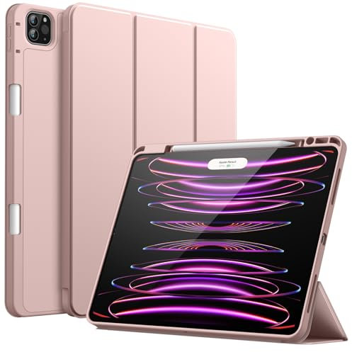 JETech Funda para iPad Pro 12,9 Pulgadas (6.ª/5.ª generación, Modelo 2022/2021) con Portalápiz, Apoyar 2.ª Gen Pencil Carga, Slim Tableta Cover con Suave TPU Trasera (Oro Rosa)