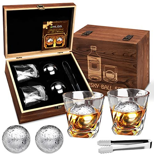 Whisky Geschenkset, Whiskey Geschenke für Männer mit 2 Whiskey Gläser, 2 XL Whisky Steine, Zange, Whiskygläser- Set für Männer zum Geburtstag/Weihnachten/Vatertag
