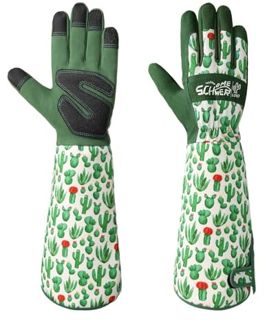 Schwer Guanti da giardinaggio da donna, guanti da potatura con protezione per avambraccio, touchscreen, punta delle dita e palmo rinforzati, guanti lunghi da giardino traspiranti e confortevoli, per