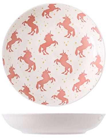 ramen bowl set,fruit bowl,ramen bowl,large serving bowls,Ceramic Soup Plate Set of 2. Stackable Steak Plate,Microwave and Oven Safe.-Unicorn(20x20x4cm)-Green ( Color : Wit , Size : Unicorn(20x20x4cm)