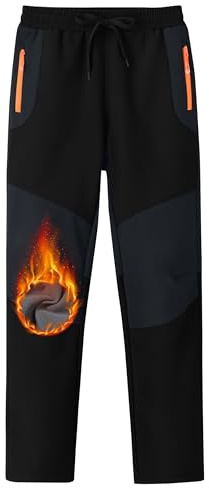 MoFiz Kids Boy's Snow Ski Pants - Fleece Snowboard Pants Outdoor Waterproof Windproof Black 14-16