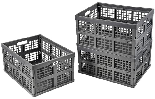 Aebeky 3-Pack Plastic Collapsible Storage Crates-30L,Foldable Plastic Crates for Storage (Gray)