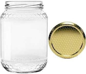 Vasetti in Vetro per Miele da 1 kg (773 ml) - Confezione 12pz con tappi aleare 82mm inclusi - Vasetti per il miele in vetro alveare per apicoltori con tappi twist off oro alveare 82 mm