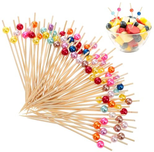 Molain Cocktailspieße Zahnstocher, 100 Stück Sticks Holz Zahnstocher mit Niedlicher Deko Cocktail Zubehör 12cm Cocktailspieße Deko Fingerfood Spieße Obstspieß Cocktail Deko(Farbe)