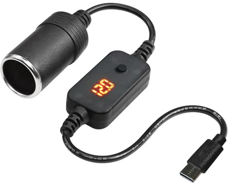 USBC-Stecker auf 12-V-Zigarettenanzünder-Buchse, USB-zu-Auto-Zigarettenanzünder-Konverterkabel, einstellbare Spannung 5 V/9 V/12 V-Netzkabel, geeignet für den Einsatz in Autos, GPS, Wai, 1 Zoll