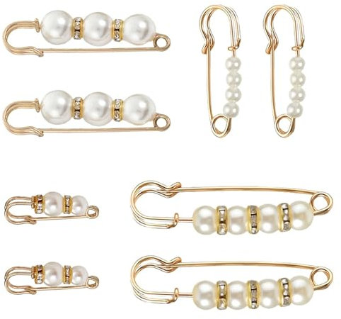 8 Stück Brosche Sicherheitsnadeln,Broschen für Kleidung Pins Perlen mit Pins Damen Niedliche,Brautkleid Halloween Pearl Broschen & Anstecknadeln Dame,Kleidungsclips Kleiderspangen Women Ausschnitt