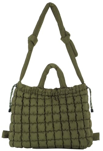 Jywmsc quiltad buffertväska för kvinnor, stor quiltad axelväska, lätt, fluffig bärväska av nylon, hobo-väska, handväskor, Grön, 16,14 x 11,02 x 5,12 Zoll/41 x 28 x 13 cm