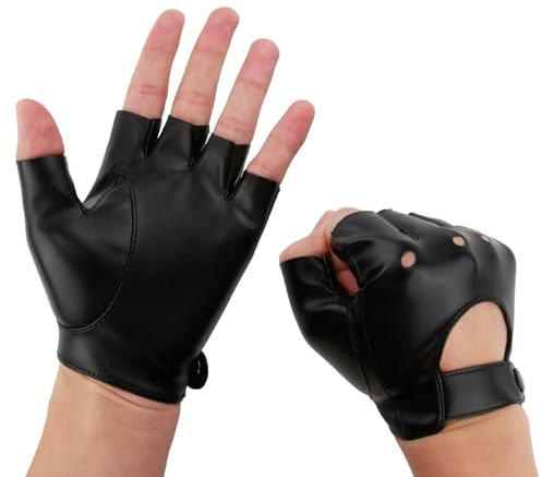 MxyVrix Fingerlose Lederhandschuhe für Herren und Damen, Ungefütterte Halbfinger Handschuhe aus PU-Leder, Lady Fingerlose Lederhandschuhe für Autofahren, Radfahren, Cosplay und Outdoor-Aktivitäten