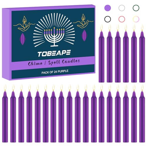 Tobeape Spell Chime Candles 24 pcs Purple Candles, 4 Tall Unscented Mini Christmas Advent Taper Candle for Witchcraft, Wiccan Altar, Magic Tools, Rituals, Prayer, Meditation and Party Decoration