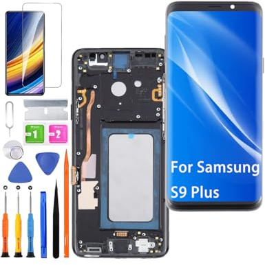 Ersättningsskärm för Samsung Galaxy S9+ S9 Plus LCD-skärm TFT, G965F G965U G965 display Digitizer Assembly reparationsdelar sats (svart med ram, utan fingeravtryck, inte böjda skärmar)