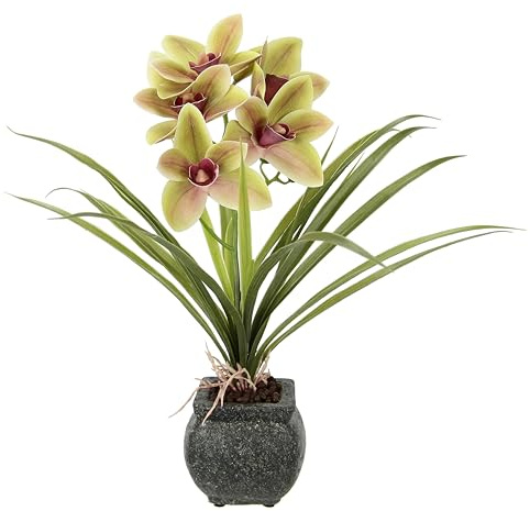 Orchidea artificiale al cymbidium, 40 cm, con foglie e radici d'aria, in vaso in ceramica, orchidea artificiale, orchidea phalaenopsis con vaso artificiale, decorazione per matrimonio, fiore di seta