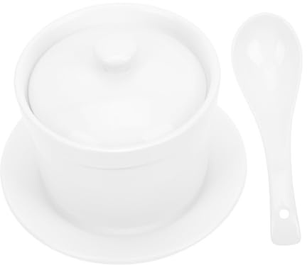 UTHCLO Soperas de Porcelana con Tapa de Cerámica en Color Claro, Cuenco para Sopa y Guiso con Efecto Decorativo y Diseño Delicado, Adecuado para Restaurantes y Fiestas