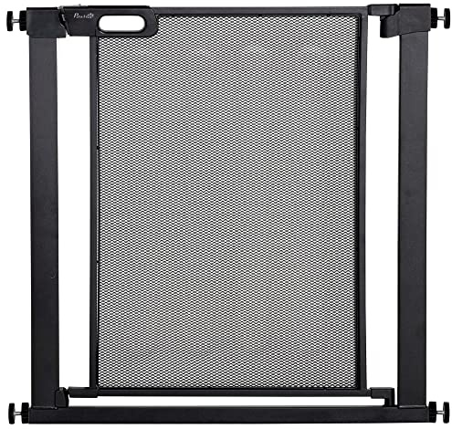PawHut Cancelletto per Cani Regolabile 75-82 cm, Cancello di Sicurezza con Chiusura Automatica in Acciaio e ABS, Altezza 76 cm, Nero