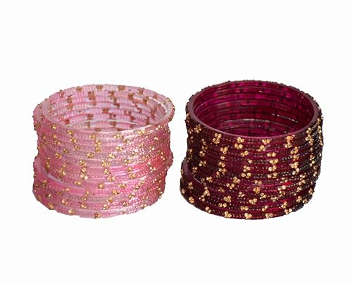 ESPLANADE Set med designerglas, chudi-set för kvinnor, glitter flerfärgade traditionella armringar Chudiyan, paket med 24 (12 varje färg), snygga modesmycken