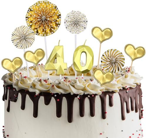 Candele Dorate per 40 Compleanno,Candela 3D Numero 40,Decorazioni Torte Dorate Topper Candele Numeriche per Feste e Compleanni Matrimoni Anniversari