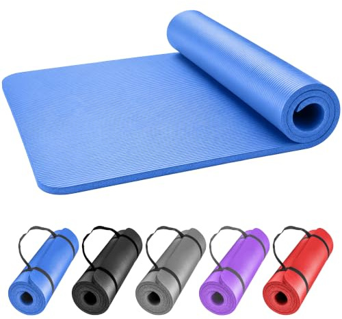 Yoga Mat, 10 MM Extra Thick Foam Exercise Mat, 180x60cm Multi Purpose Non Slip Gym Mats with Carry Bag and Strap, Pilates Mat Ideal Workout Mats for Women Men Gymnastics Home Outdoor Fitness (Blue)