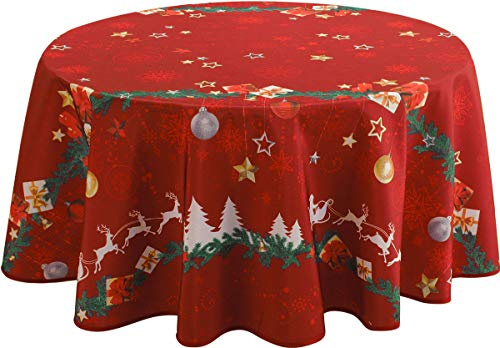 Mantel Antimanchas Navidad Rojo - Redondo 160 cm