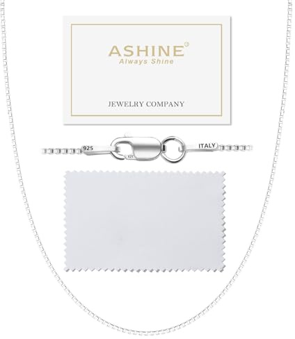 ASHINE 22 inch Silver Chain for Men Silver Box Necklace for Women Valentine Jewelry Charm Dainty for Pendant (1mm Box Chain Lobster Clasp 22 Inches)