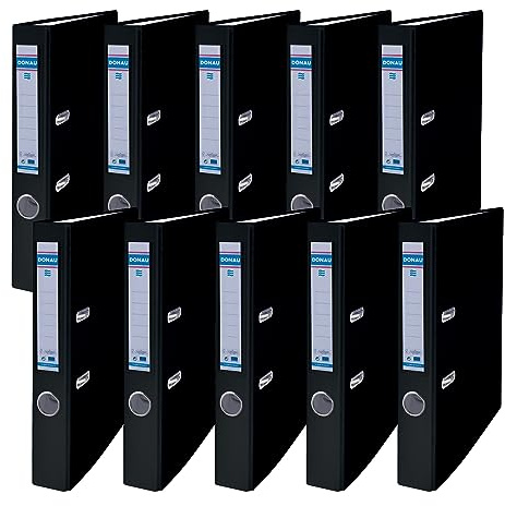 DONAU MASTER Lot de 10 Classeurs de bureau/Fins format A4 5 cm avec couverture en plastique PP/carton/Noir/Certificat FSC/fabriqué dans l'UE