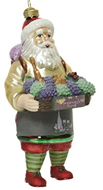 Kaemingk Christbaumschmuck Glas 16cm Weihnachtsmann mit Traubenkorb Weihnachtskugeln Santa Claus bunt