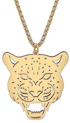 DOWAY Collar con colgante de cabeza de tigre de leopardo de acero inoxidable, chapado en oro de 18 quilates, diseño de animales de la selva, regalo para mujeres y niñas, Medium, Acero inoxidable, No