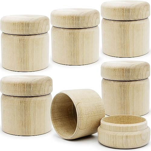 AEVVV Lot de 6 mini boîtes rondes en bois brut de 5,1 x 5,1 cm – Boîte de rangement pour bagues de mariage – Boîte à bijoux en bois vierge pour bague de fiançailles