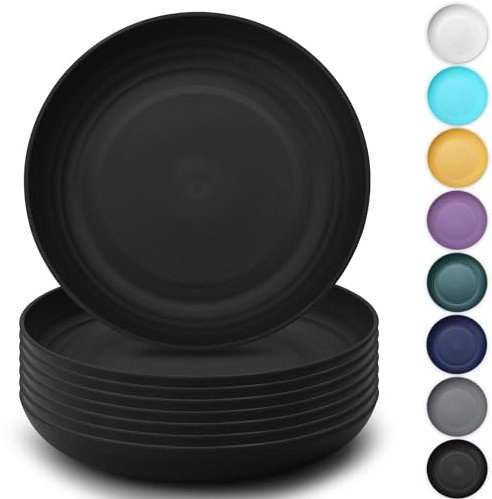 Kyraton Teller 8er 23cm Speiseteller, unzerbrechliche und wiederverwendbare leichte Essteller Nudel- und Knödelschüssel mikrowellengeeignet