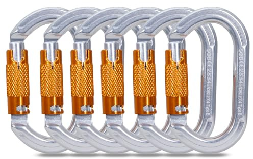 SOB Auto Locking Climbing Carabiner Clips 6Pack 22KN Heavy Duty Asymmetrical Carabiner Connector Used for Rappelling Gear Rescue Outdoor Projects Dog Leash