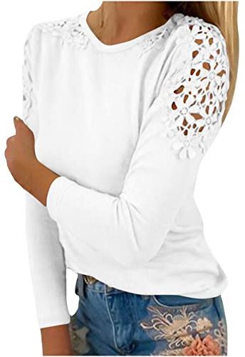 Women's Long Sleeve Tops Sales Clearance Spring Casual Sweatshirt for Women UK Crewneck Dressy Tunic Tops Lace Blouse Basic Pullover for Ladies Work Officce Sports