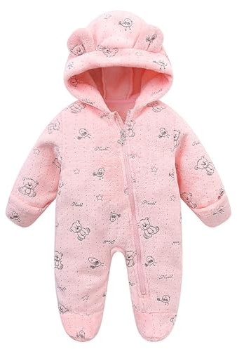 WYTbaby Baby Hooded Romper Fleece Warm Toddler Jumpsuit for Baby Girl Boy Fall Winter Outfits 0-3 Months