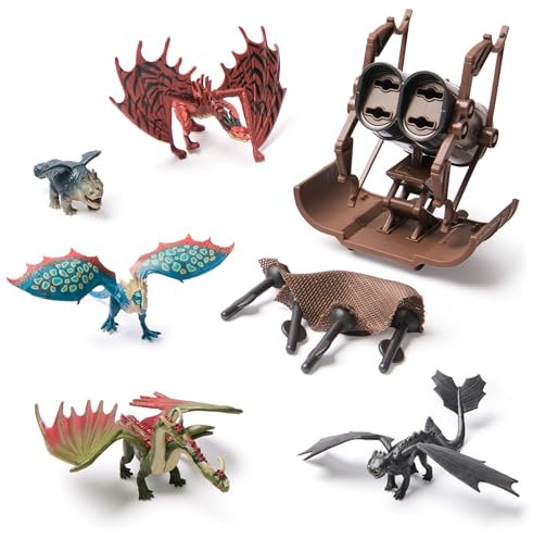 Dreamworks Dragons How to Train Your Dragon, 5-Pack Dragon Catcher Set with Hiccup’s Mangler Net Launcher, Kids Toys for Boys & Girls Ages 4 and up
