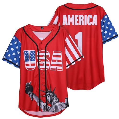 babyhealthy USA Flag Baseball Jersey Women 4th of July Button Down Jersey American Independence Day Shirt