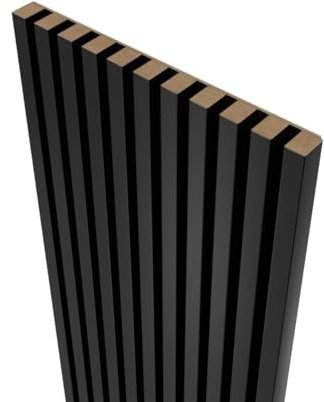MEBANO. Akustikpaneele auf Schwarzplatte - 4 Stücke x (240x18,5 cm), Schwarz, Wanddeko Lamellen aus MDF, Wandverkleidung, Paneele Wand Wohnzimmer, Holzpaneele auf HDF-Platte
